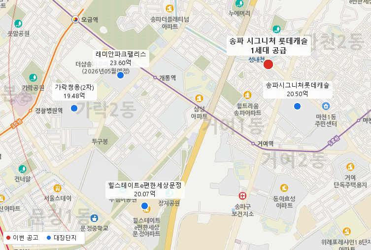 송파 시그니처 롯데캐슬 주변 지도